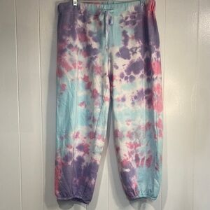 Tie-Dye Joggers Sweatpants Pastel Lavender Pink Aqua Green Vintage Girl Size XL